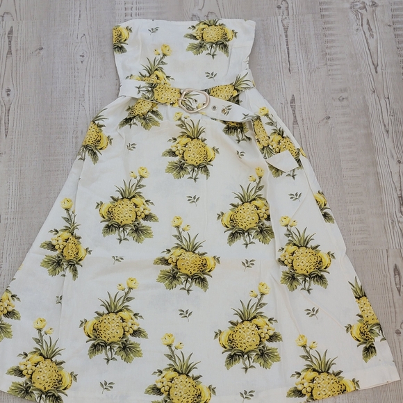 Tahari Linen Blend Vintage Pineapple Strapless Dress - Picture 1 of 10